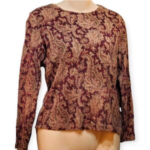 Lauren Ralph Lauren Paisley Print Longsleeved 100% Cotton Top Blouse Medium